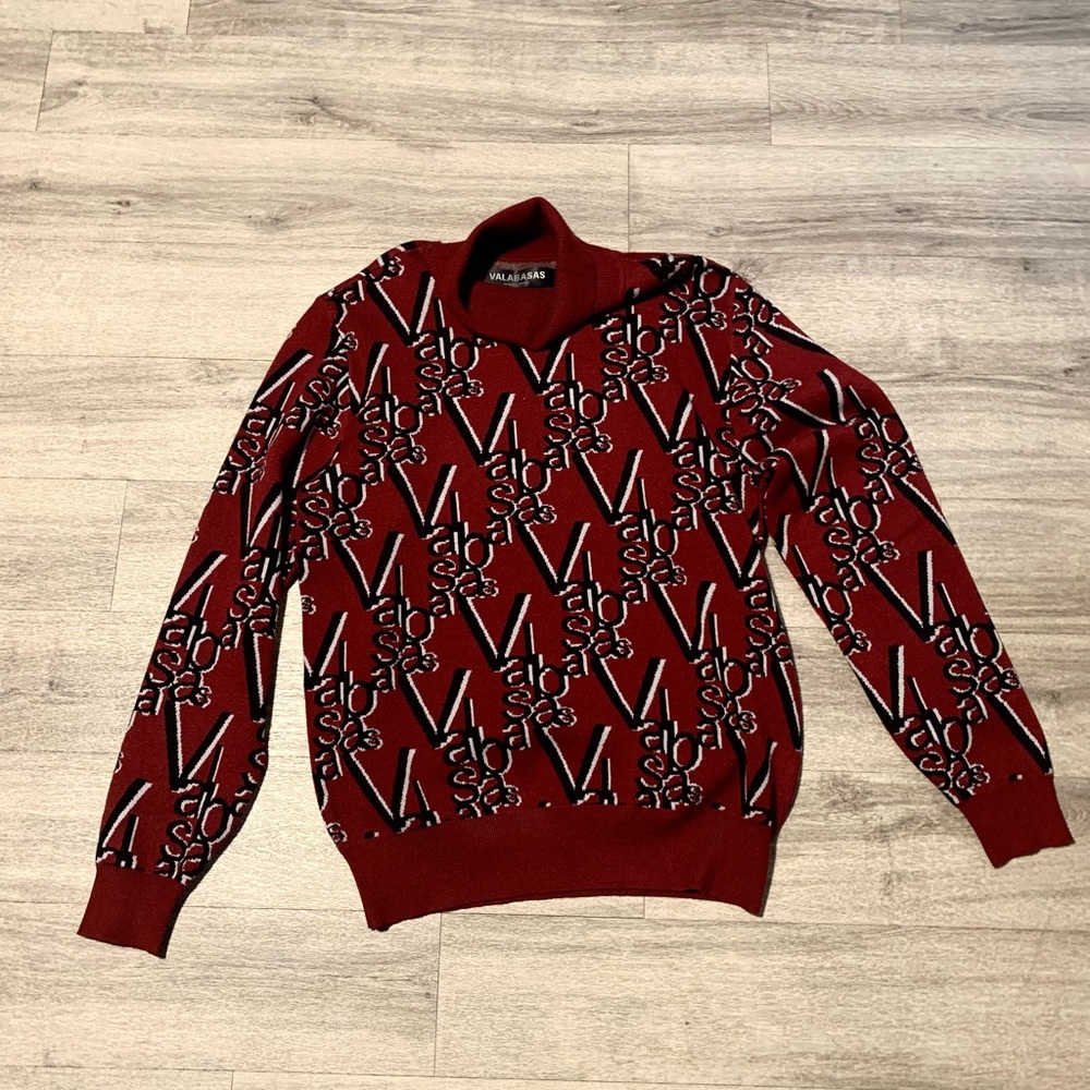 Stylish Burgundy Turtleneck Sweater with Logo Design